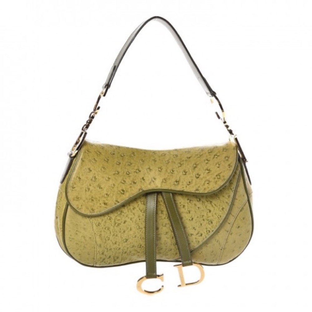 SOLD Christian Dior Ostrich Double Saddle Bag Green